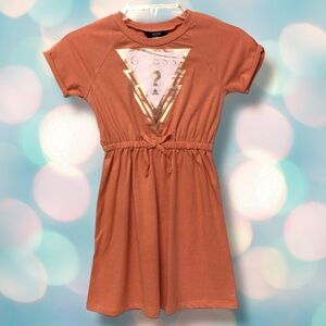 GUESS Girl’s Gold Glitter Stretchy Short Sleeve Tee Shirt Dress Size 5